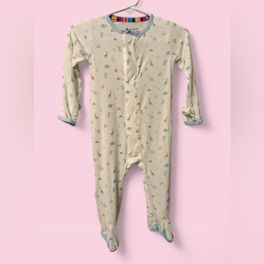 Magnetic Me Modal Baby Sleeper | 3-6M |Neutral Animal Print Footie Zip Pajamas
